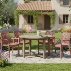 Sedia da Esterno Marrone Terracotta 4 Sedie Impilabile, Braccioli Made in Italy - Rumley