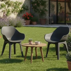 Sedie Da Esterno|Sedie > Dmora Sedia da Esterno 2 Sedie Impermeabile, Impilabile Made in Italy - Mattagga Nero Antracite