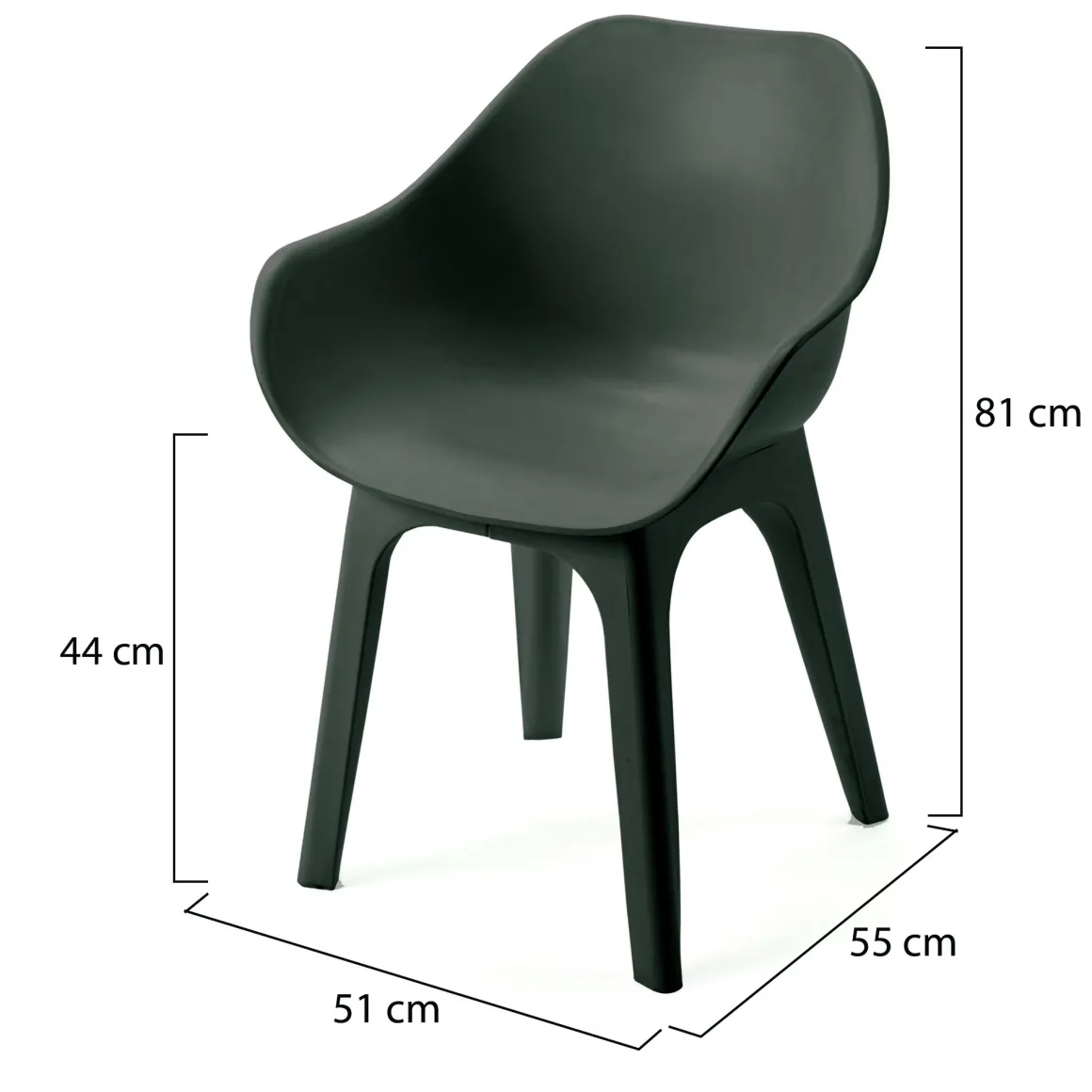 Sedie Da Esterno|Sedie > Dmora Sedia da Esterno 2 Sedie Impermeabile, Impilabile Made in Italy - Mattagga Nero Antracite