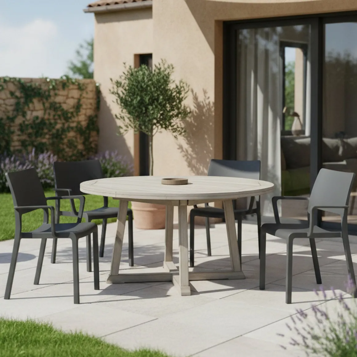 Sedia da Esterno Nero Antracite 4 Sedie Braccioli, Peso Supportato 120 kg Made in Italy - Cambon