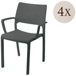 Sedia da Esterno Nero Antracite 4 Sedie Braccioli, Peso Supportato 120 kg Made in Italy - Cambon