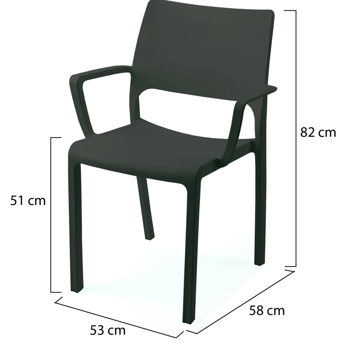 Sedia da Esterno Nero Antracite 4 Sedie Braccioli, Peso Supportato 120 kg Made in Italy - Cambon