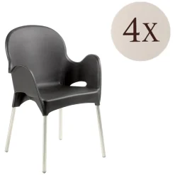 Sedia da Esterno Nero Antracite 4 Sedie Impilabile, Braccioli Made in Italy - Raimund