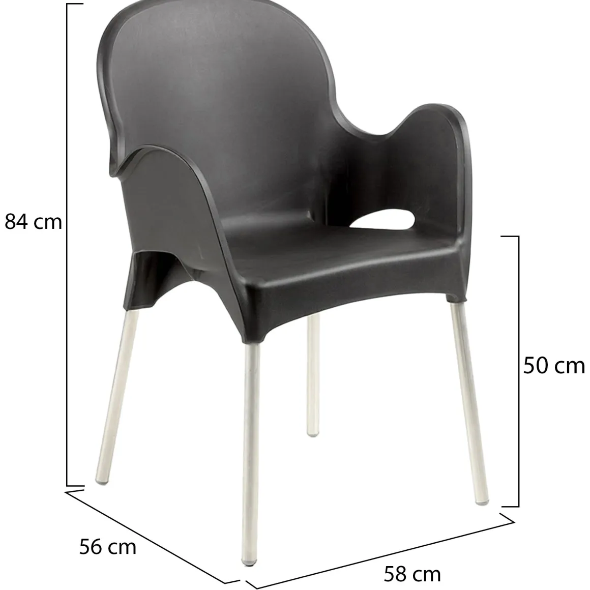 Sedia da Esterno Nero Antracite 4 Sedie Impilabile, Braccioli Made in Italy - Raimund