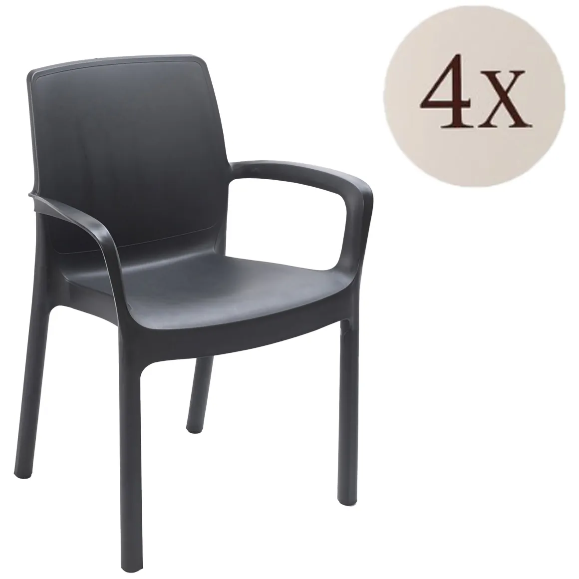 Sedia da Esterno Nero Antracite 4 Sedie Impilabile, Braccioli Made in Italy - Sapps
