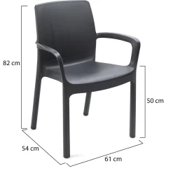 Sedia da Esterno Nero Antracite 4 Sedie Impilabile, Braccioli Made in Italy - Sapps