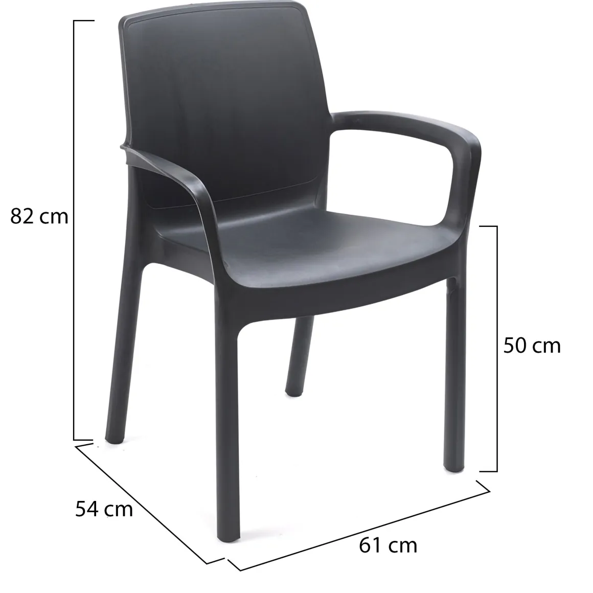 Sedia da Esterno Nero Antracite 4 Sedie Impilabile, Braccioli Made in Italy - Sapps
