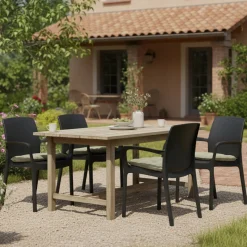 Sedia da Esterno Nero Antracite 4 Sedie Impilabile, Braccioli Made in Italy - Sapps