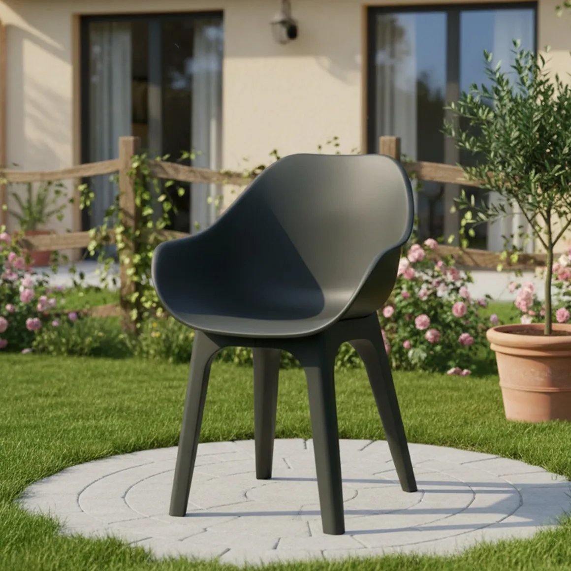 Sedia da Esterno Nero Antracite una Sedia Braccioli, Peso Supportato 120 kg Made in Italy - Wesconnett