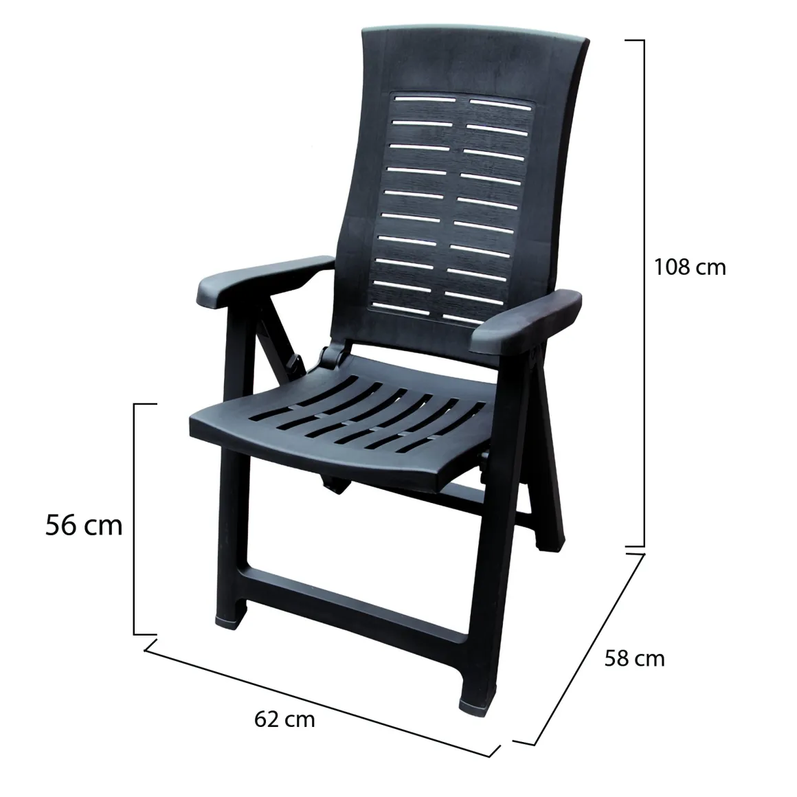 Sedia da Esterno Nero Antracite una Sedia Schienale Reclinabile, Multiposizione Made in Italy - Rhump
