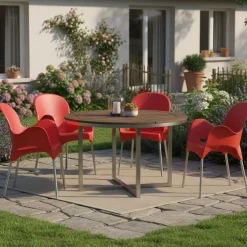Sedia da Esterno Rosso 4 Sedie Impilabile, Braccioli Made in Italy - Raimund