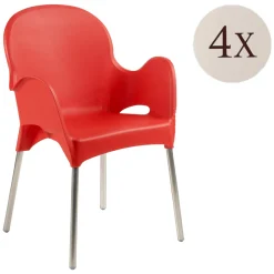 Sedia da Esterno Rosso 4 Sedie Impilabile, Braccioli Made in Italy - Raimund