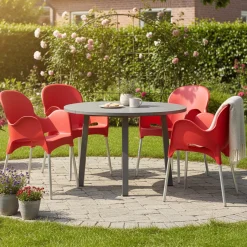 Sedia da Esterno Rosso 4 Sedie Impilabile, Braccioli Made in Italy - Raimund