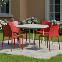 Sedia da Esterno Rosso 4 Sedie Impilabile, Peso Supportato 120 kg Made in Italy - Grover