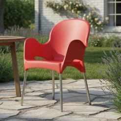 Sedie Da Esterno|Sedie > Dmora Sedia da Esterno una Sedia Impilabile, Braccioli Made in Italy - Vashti Rosso