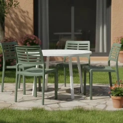 Sedia da Esterno Verde 4 Sedie Impilabile, Peso Supportato 120 kg Made in Italy - Canoe