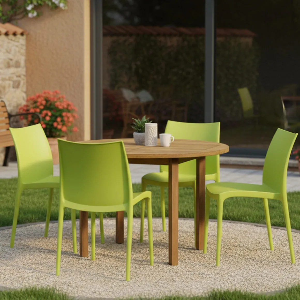 Sedia da Esterno Verde 4 Sedie Impilabile, Peso Supportato 120 kg Made in Italy - Grover