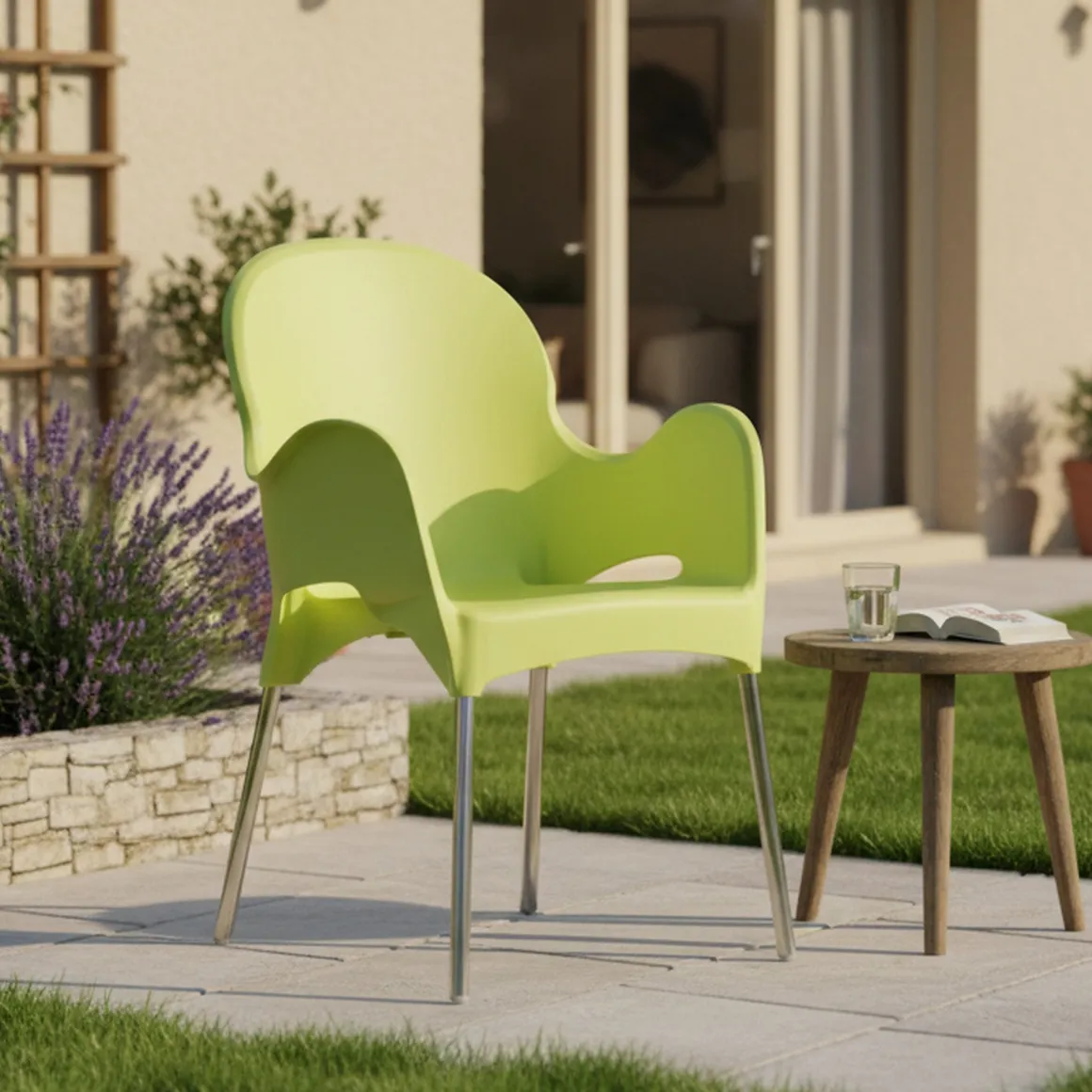Sedia da Esterno Verde una Sedia Impilabile, Braccioli Made in Italy - Vashti