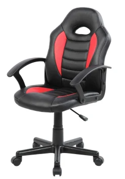 Sedia da gaming girevole con braccioli in ecopelle nera e rossa - Miranda