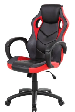 Ufficio|Sedie Con Ruote > Dmora Sedia da gaming imbottita con braccioli in ecopelle nera e rossa - Urbana Rosso, Nero
