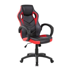 Ufficio|Sedie Con Ruote > Dmora Sedia da gaming imbottita con braccioli in ecopelle nera e rossa - Urbana Rosso, Nero