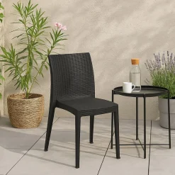 Sedie Da Esterno|Sedie > Dmora Sedia da giardino effetto rattan impilabile antracite - Ferla Grigio Antracite