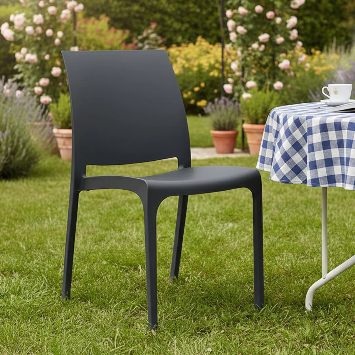 Sedia da giardino impilabile nero - Tambora