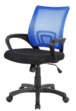 Sedia da studio con ruote con braccioli in tessuto nera e blu - Reticolo