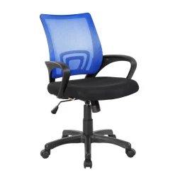 Sedia da studio con ruote con braccioli in tessuto nera e blu - Reticolo