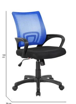 Sedia da studio con ruote con braccioli in tessuto nera e blu - Reticolo