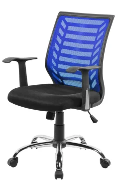 Ufficio|Sedie Con Ruote > Dmora Sedia da studio con ruote imbottita con braccioli in ecopelle nera e blu - Camaleonte Nero, Blu
