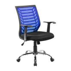 Ufficio|Sedie Con Ruote > Dmora Sedia da studio con ruote imbottita con braccioli in ecopelle nera e blu - Camaleonte Nero, Blu
