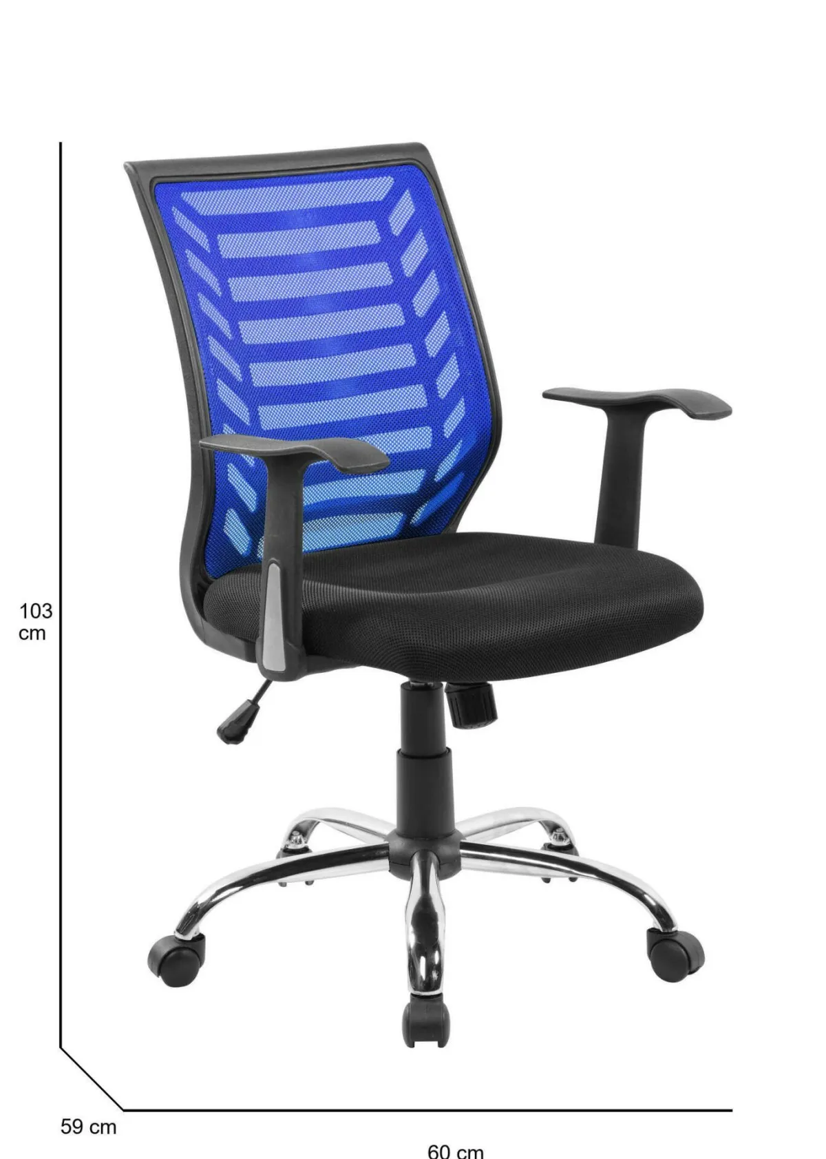 Ufficio|Sedie Con Ruote > Dmora Sedia da studio con ruote imbottita con braccioli in ecopelle nera e blu - Camaleonte Nero, Blu