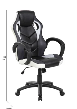 Sedia gaming imbottita con braccioli in tessuto nera e bianca - Urbana