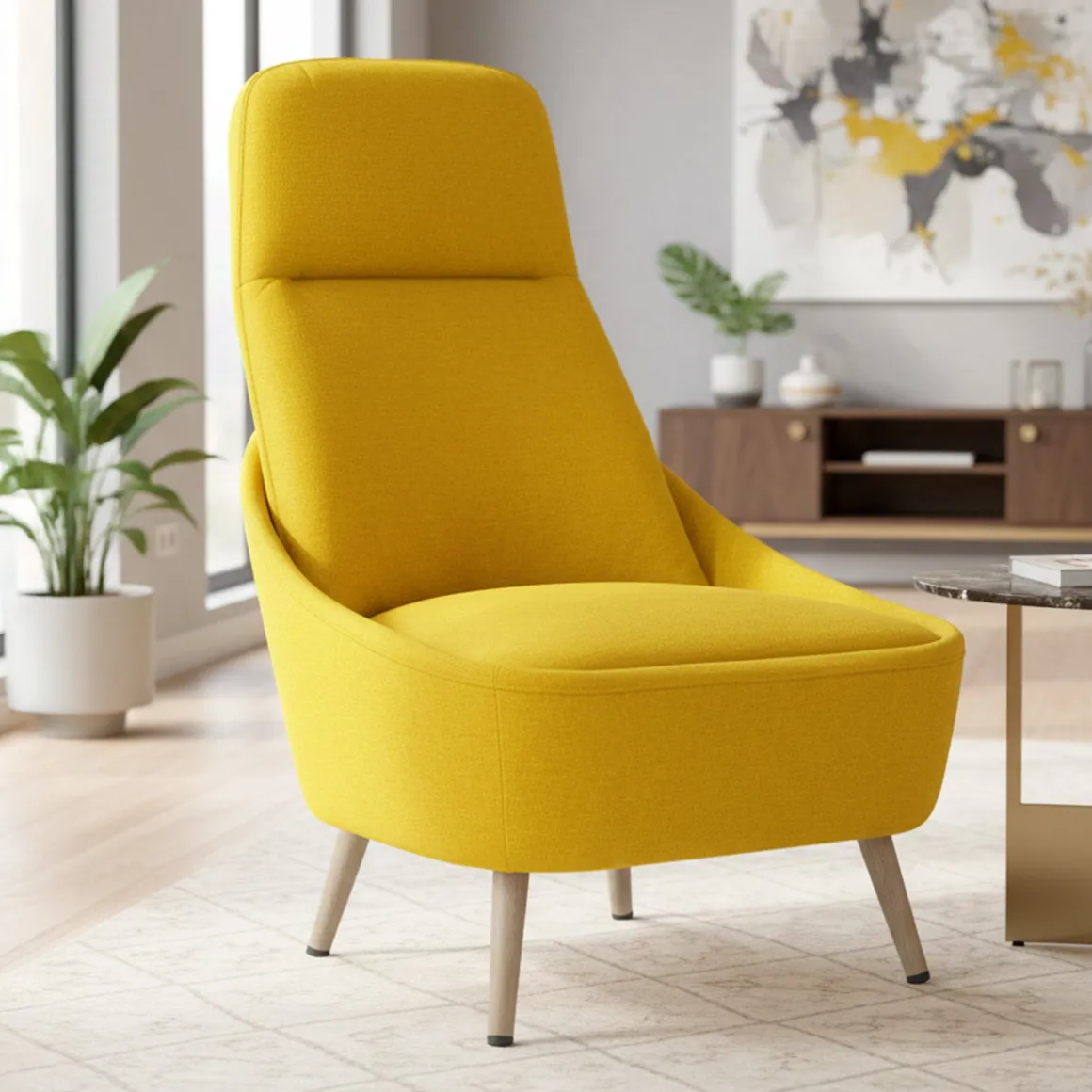 Sedia imbottita in tessuto giallo - Azzio