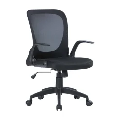 Ufficio|Sedie Con Ruote > Dmora Sedia scrivania con ruote imbottita con braccioli in ecopelle nera - Baschi Nero