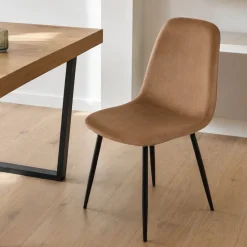 Sedia squadrata imbottita in velluto beige - Arter