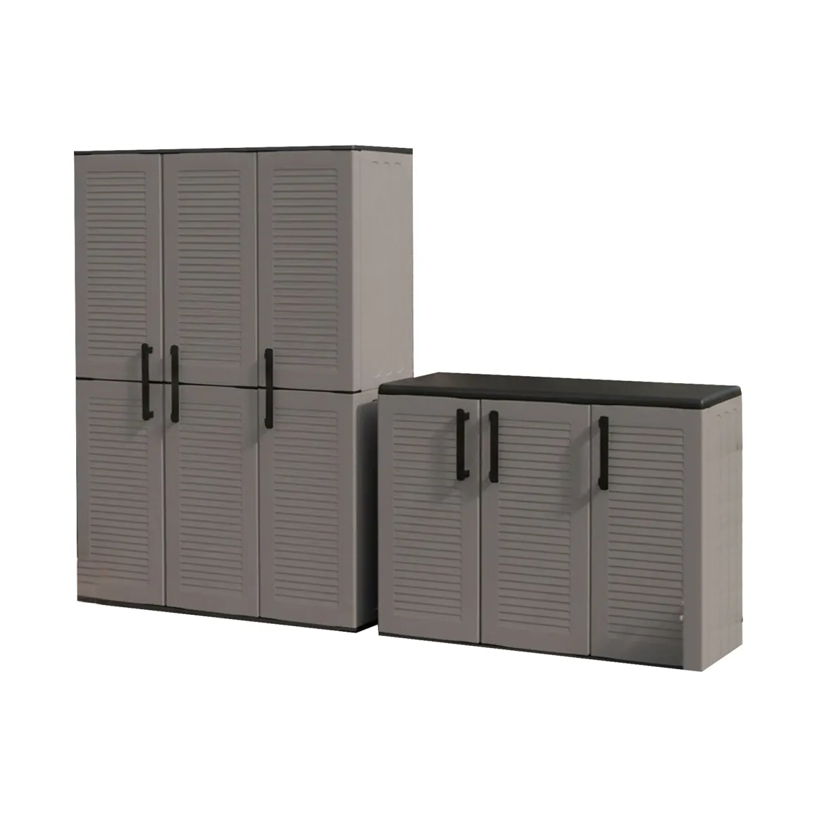 Set Armadi da Esterno Grigio Nero 4 Ripiani Apertura Battente, Resistente ai Raggi uv Impermeabile Made in Italy - Orvinio