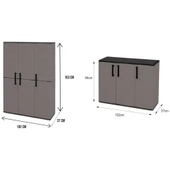 Set Armadi da Esterno Grigio Nero 4 Ripiani Apertura Battente, Resistente ai Raggi uv Impermeabile Made in Italy - Orvinio
