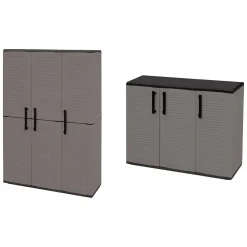 Set Armadi da Esterno Grigio Nero 4 Ripiani Apertura Battente, Resistente ai Raggi uv Impermeabile Made in Italy - Orvinio