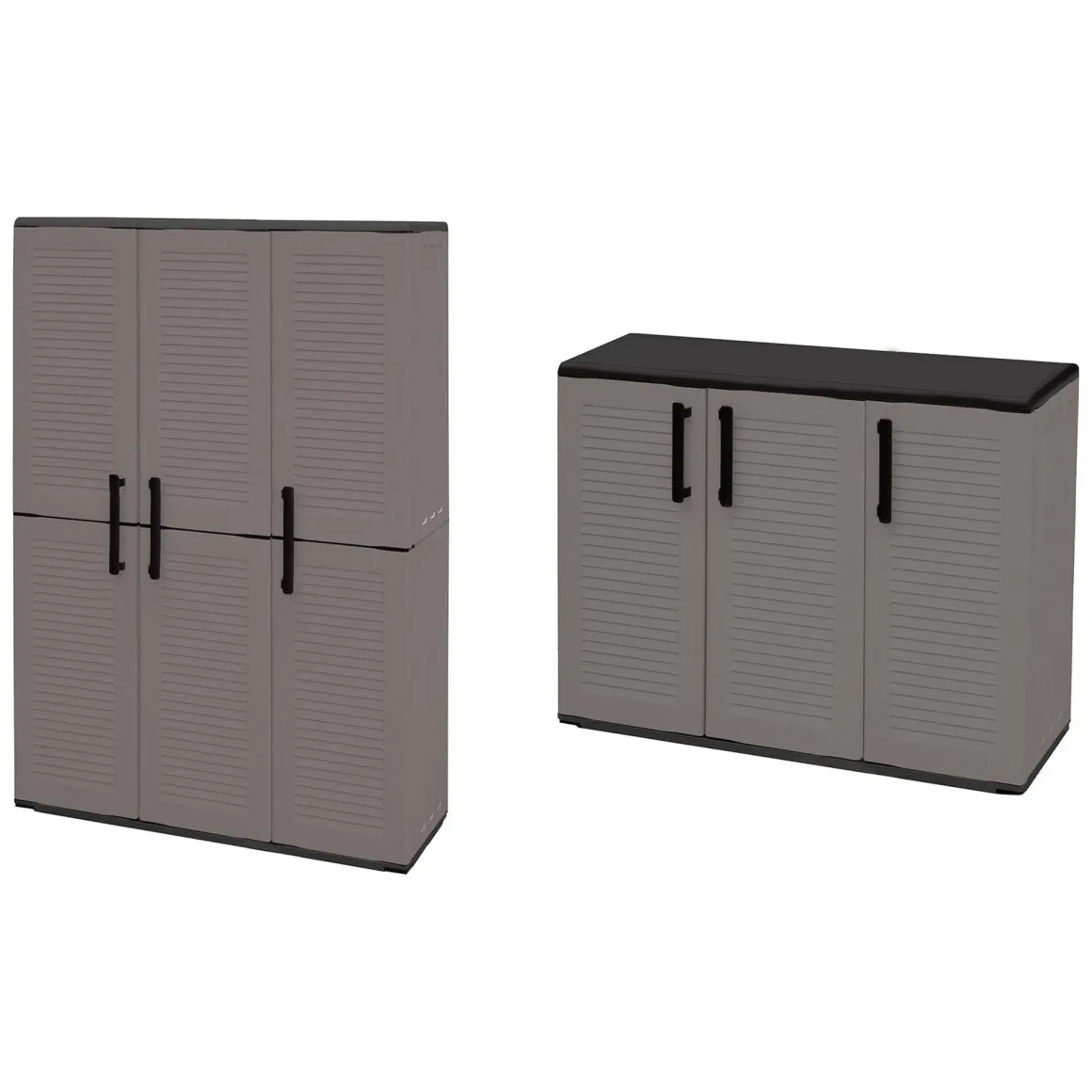 Set Armadi da Esterno Grigio Nero 4 Ripiani Apertura Battente, Resistente ai Raggi uv Impermeabile Made in Italy - Orvinio