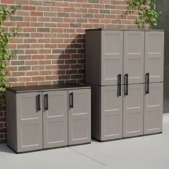 Armadi Da Esterno > Dmora Set Armadi da Esterno Nero Grigio 4 Ripiani Apertura Battente, Resistente ai Raggi uv Impermeabile Made in Italy - Orvinio Grigio, Nero