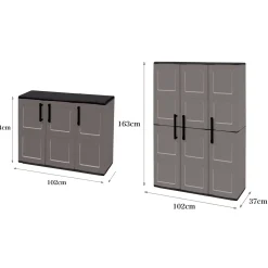 Armadi Da Esterno > Dmora Set Armadi da Esterno Nero Grigio 4 Ripiani Apertura Battente, Resistente ai Raggi uv Impermeabile Made in Italy - Orvinio Grigio, Nero