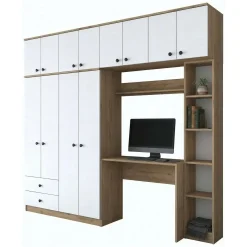 Composizioni Camera Da Letto > Dmora Set Camera da Letto Bianco Marrone Rovere Appendiabiti 6 Cassetti, 6 Ripiani - Redwood Marrone Rovere, Bianco
