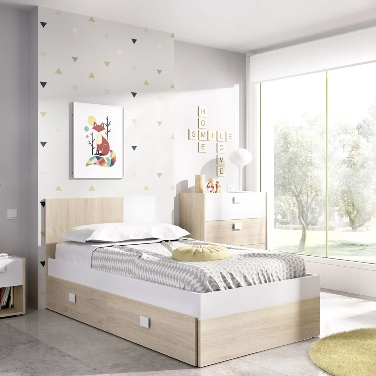 Composizioni Camera Da Letto > Dmora Set Camera da Letto Bianco Marrone Rovere Appendiabiti 6 Cassetti, 6 Ripiani - Redwood Marrone Rovere, Bianco