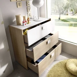 Composizioni Camera Da Letto > Dmora Set Camera da Letto Bianco Marrone Rovere Appendiabiti 6 Cassetti, 6 Ripiani - Redwood Marrone Rovere, Bianco