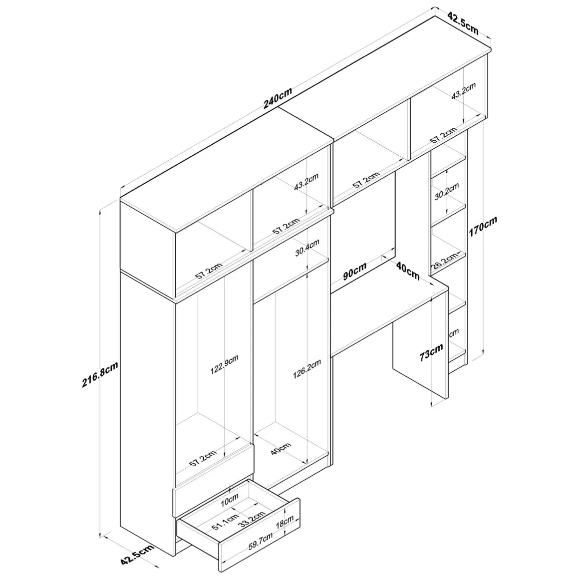 Set Camera da Letto Bianco Marrone Noce Appendiabiti 2 Cassetti, 13 Ripiani - Caprie