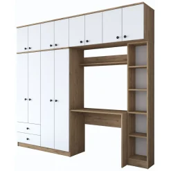 Set Camera da Letto Bianco Marrone Noce Appendiabiti 2 Cassetti, 13 Ripiani - Caprie