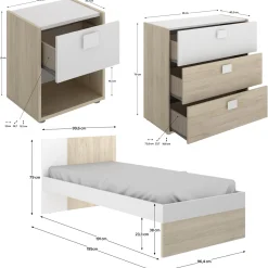 Composizioni Camera Da Letto > Dmora Set Camera da Letto Marrone Rovere Bianco 4 Cassetti 2 Ripiani, Ante - Oakhurst Bianco, Marrone Rovere