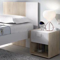 Composizioni Camera Da Letto > Dmora Set Camera da Letto Marrone Rovere Bianco 4 Cassetti 2 Ripiani, Ante - Oakhurst Bianco, Marrone Rovere